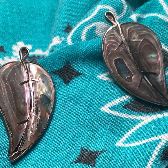 Taxco Mexico vintage Silver Abalone Earrings screw on - Picture 2 of 4